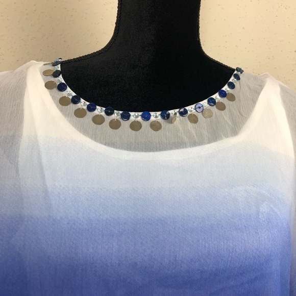 RUBY RD. BLUE OMBRÉ BOHO SHEER & BEADED NECKLINE - Picture 3 of 7